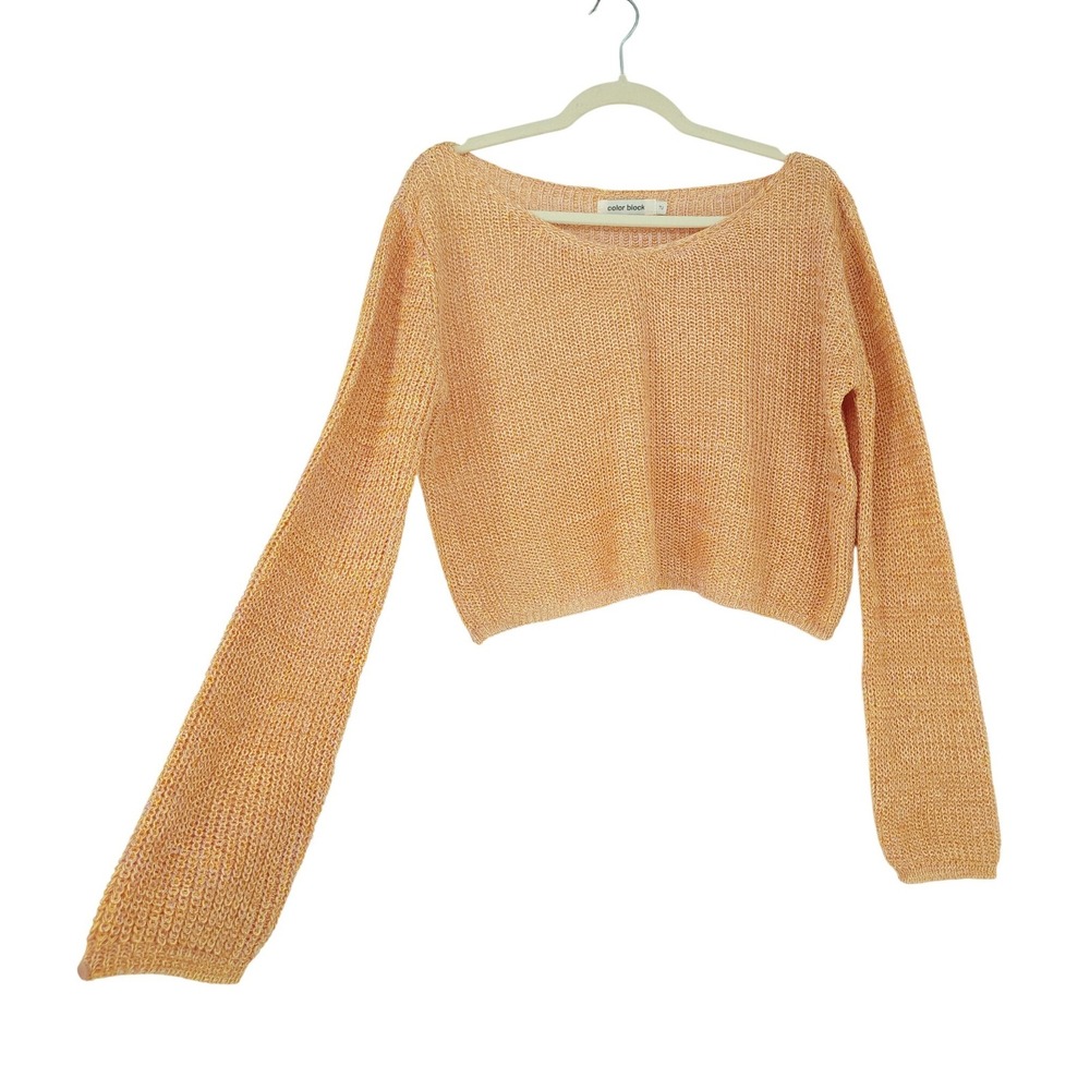 Open Knit Crop Top Womens Coral OS Long Sleeve Beachy Boho‎ Fisherman